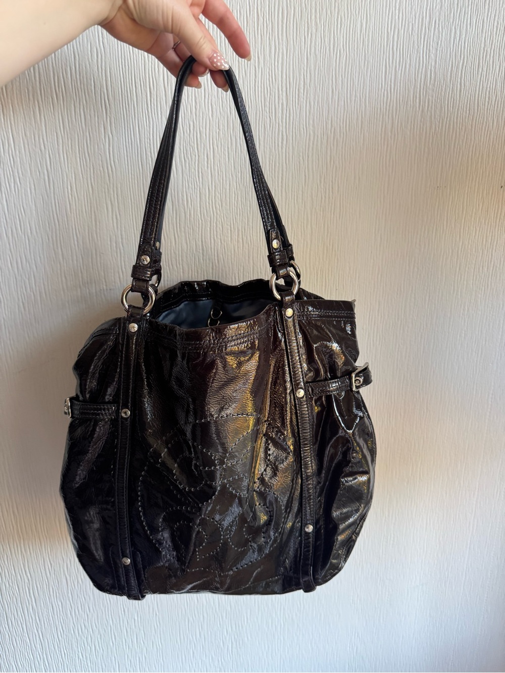 Coach Black Patent Leather Audrey Hobo